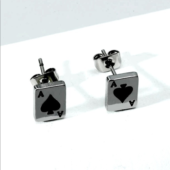 Playing Card Design Stud Earrings - Picture 2 of 8
